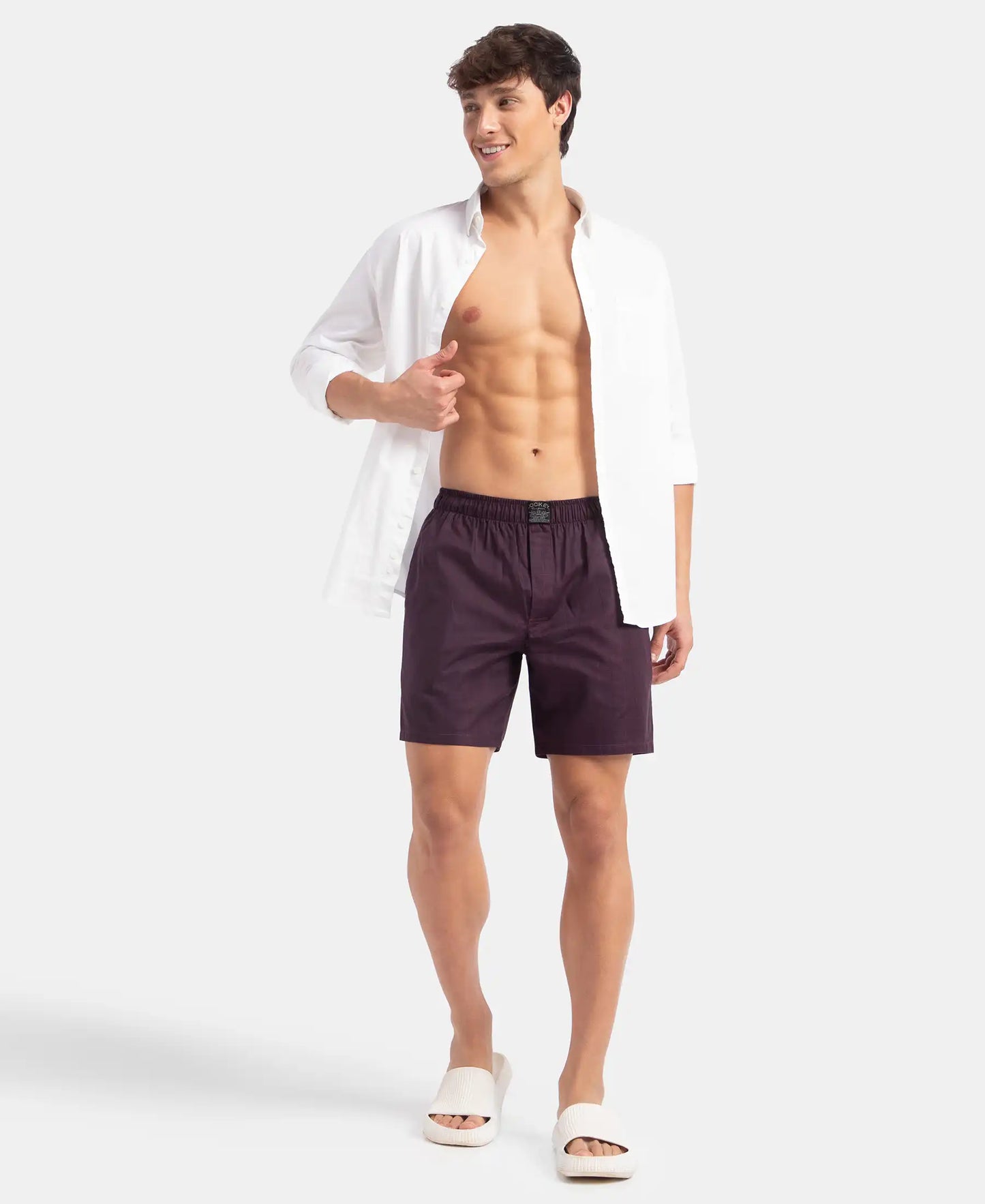 Tencel Lyocell Cotton Checkered Boxer Shorts with Side Pockets - Potent Purple
