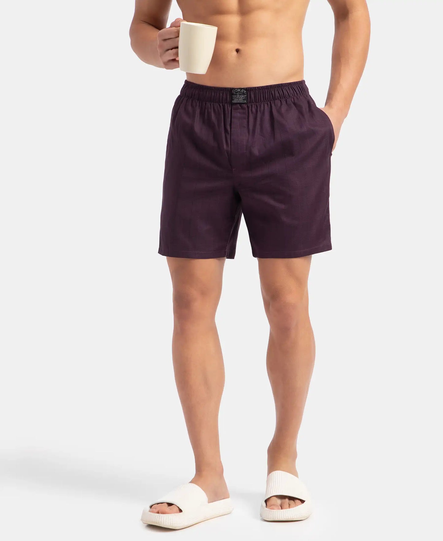 Tencel Lyocell Cotton Checkered Boxer Shorts with Side Pockets - Potent Purple