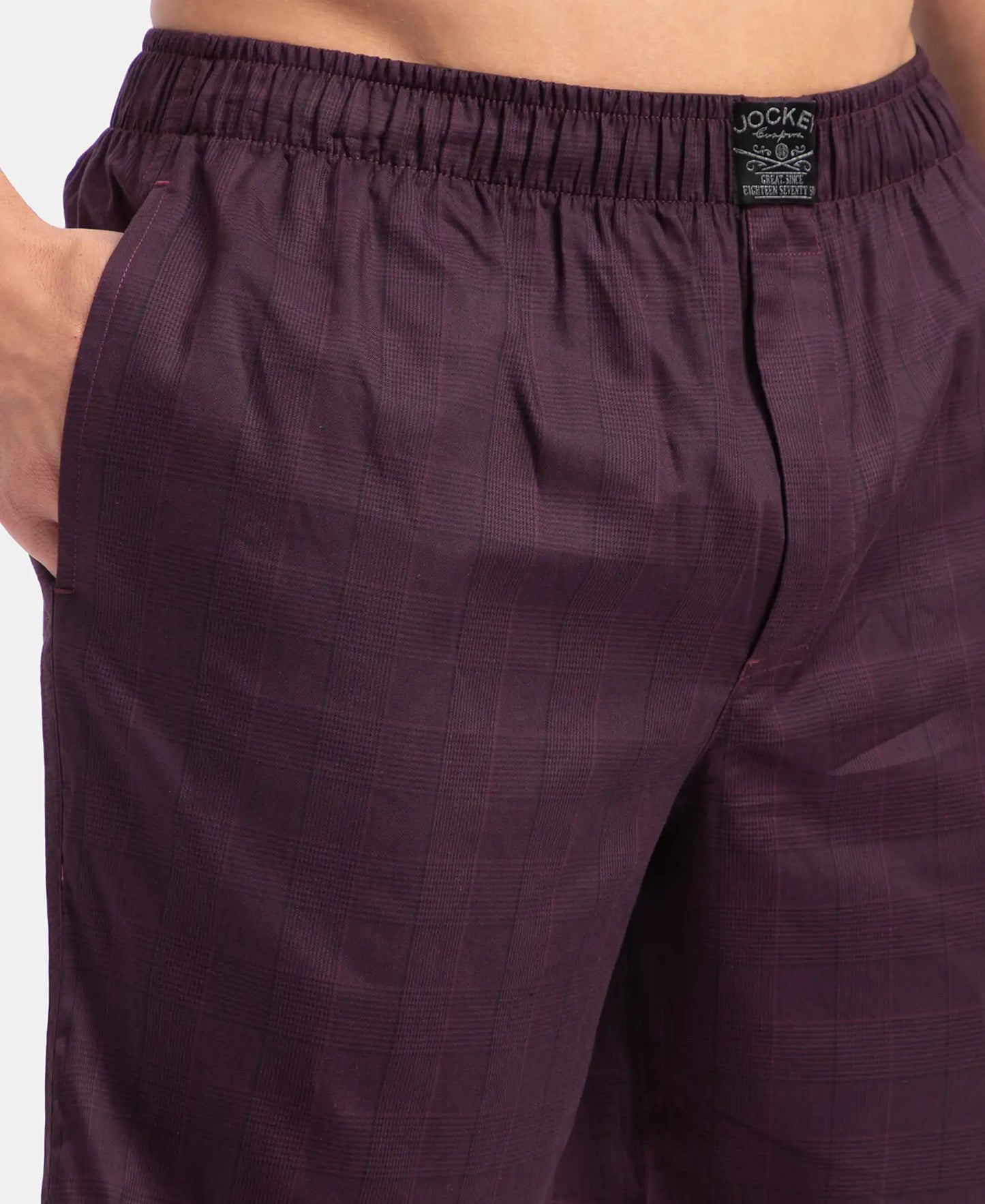 Tencel Lyocell Cotton Checkered Boxer Shorts with Side Pockets - Potent Purple