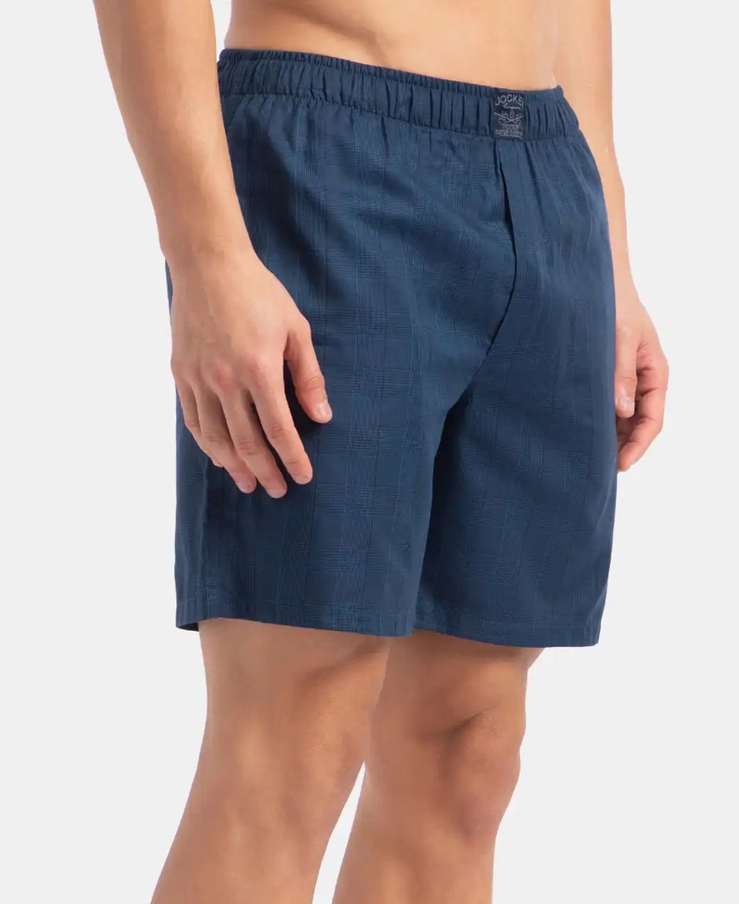 Tencel Lyocell Cotton Checkered Boxer Shorts with Side Pockets - Poseidon