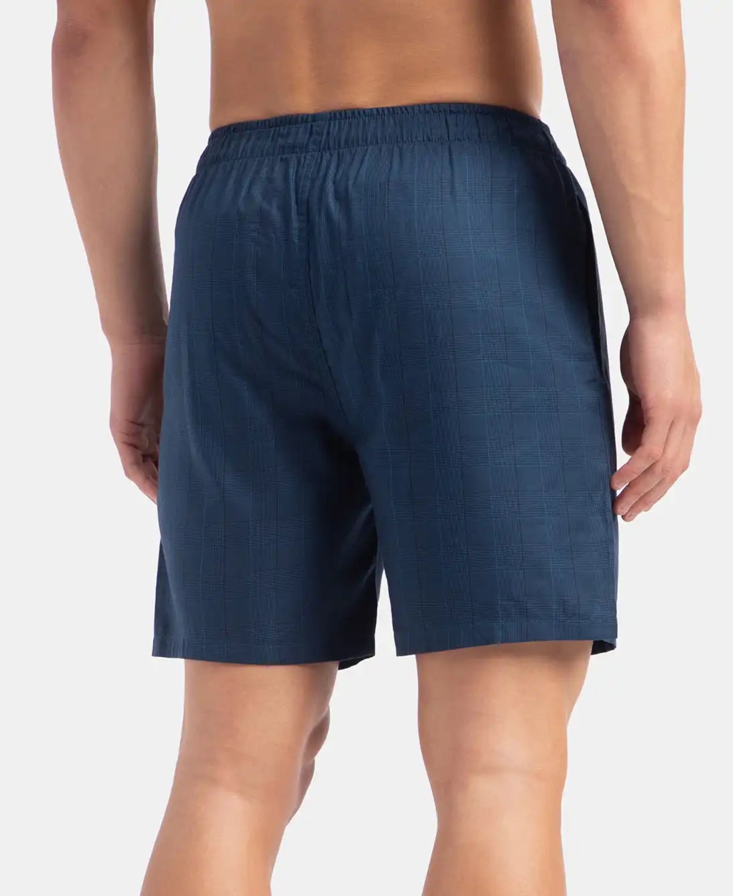 Tencel Lyocell Cotton Checkered Boxer Shorts with Side Pockets - Poseidon