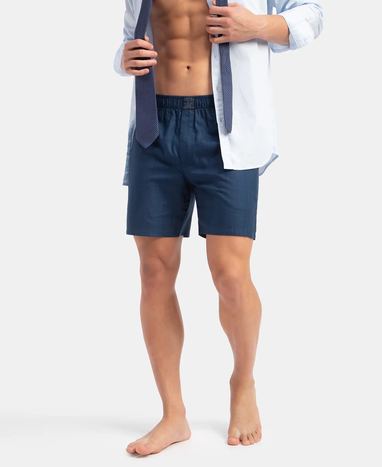 Tencel Lyocell Cotton Checkered Boxer Shorts with Side Pockets - Poseidon