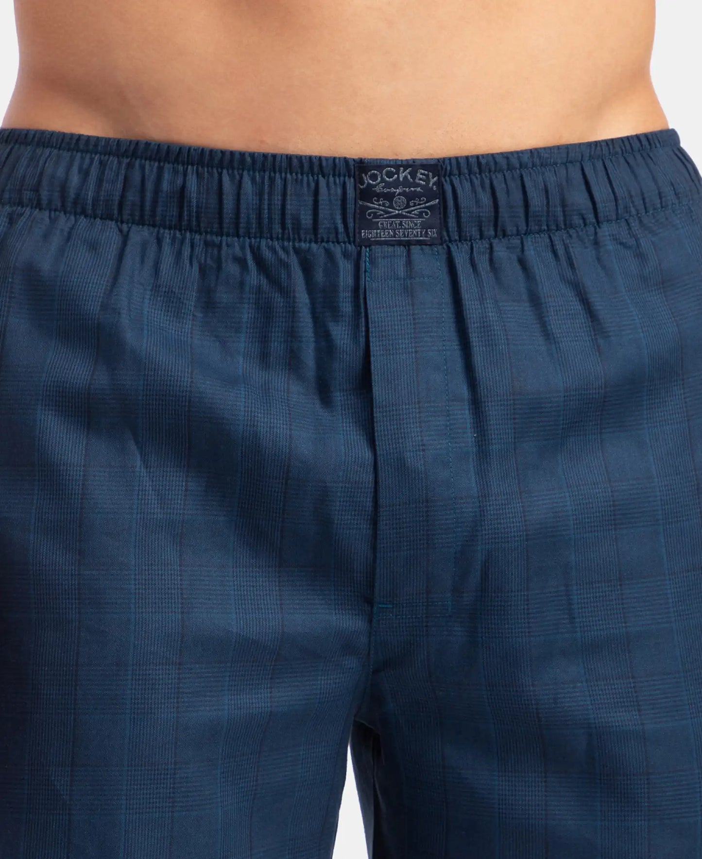 Tencel Lyocell Cotton Checkered Boxer Shorts with Side Pockets - Poseidon