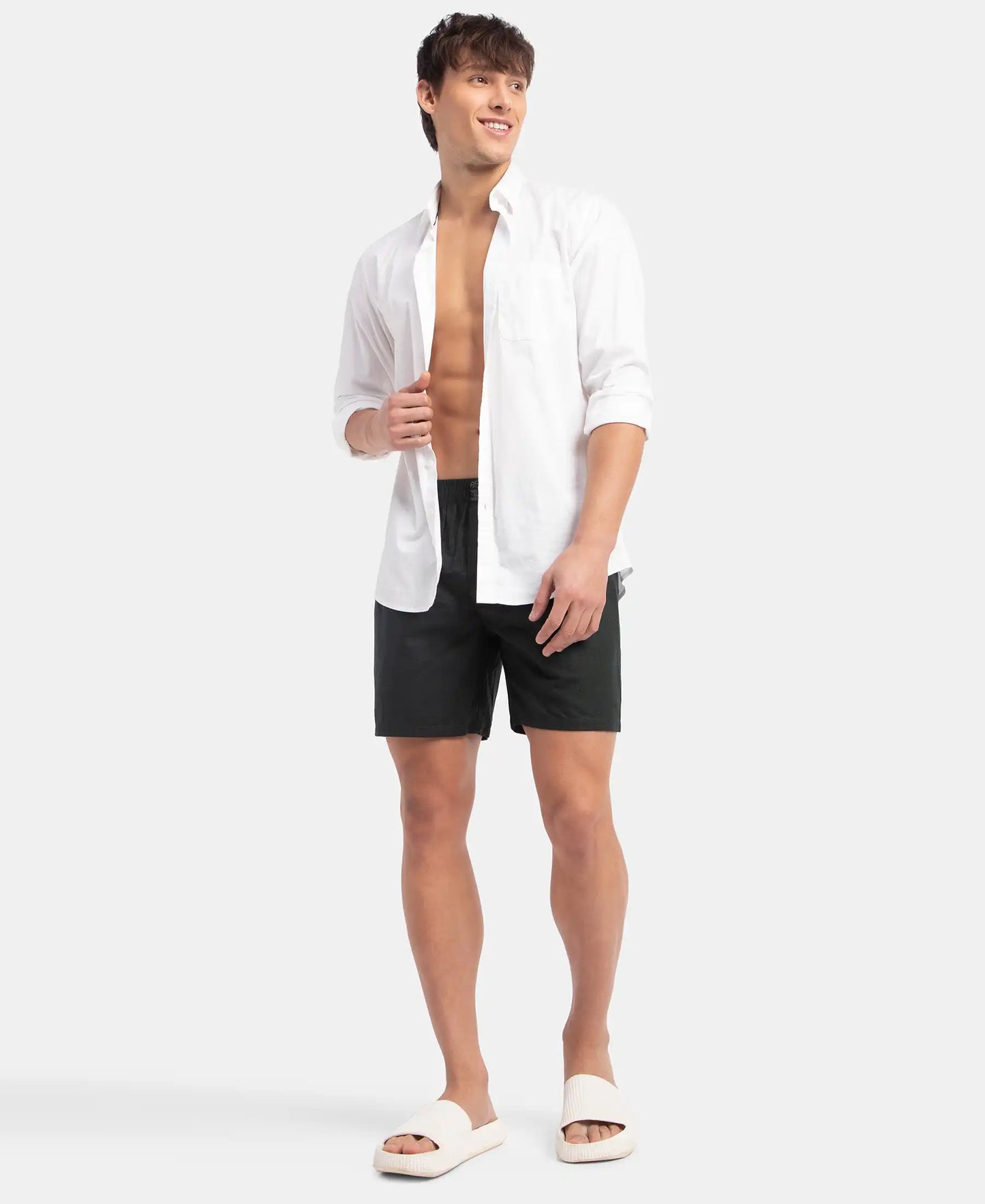 Tencel Lyocell Cotton Checkered Boxer Shorts with Side Pockets - Scarab