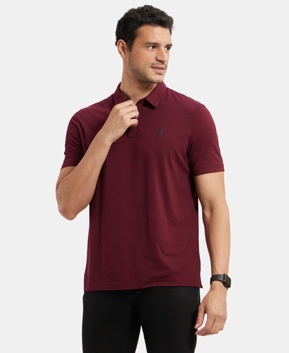 Tencel Micro Modal and Cotton Blend Thin Stripe Half Sleeve Polo T-Shirt - Red Pepper