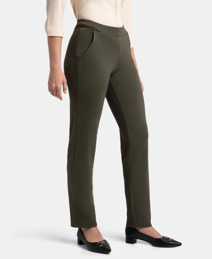 Rayon Nylon Elastane All Day Straight Pants With Durable Waistband - Deep Depths