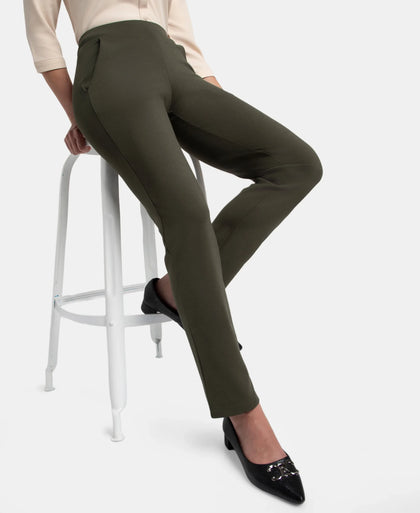 Rayon Nylon Elastane All Day Straight Pants With Durable Waistband - Deep Depths