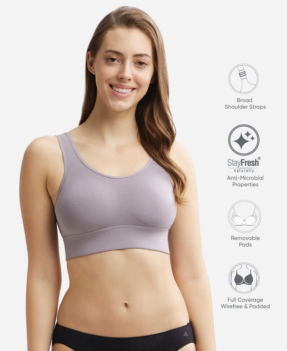 Wirefree Padded Tencel Lyocell Elastane Stretch Full Coverage Lounge Bra with Stay Fresh Properties and Removable Pads - Minimal Grey