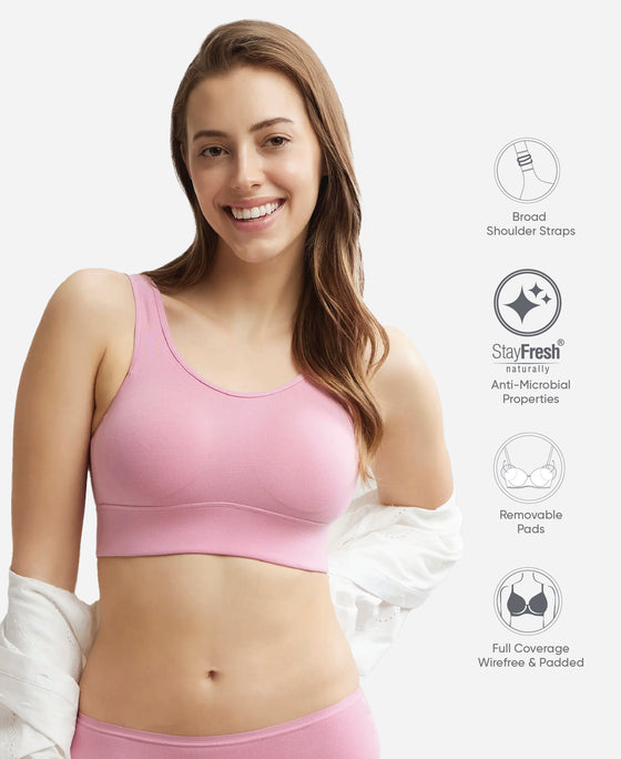 Wirefree Padded Tencel Lyocell Elastane Stretch Full Coverage Lounge Bra with Stay Fresh Properties and Removable Pads - Orchid Smoke