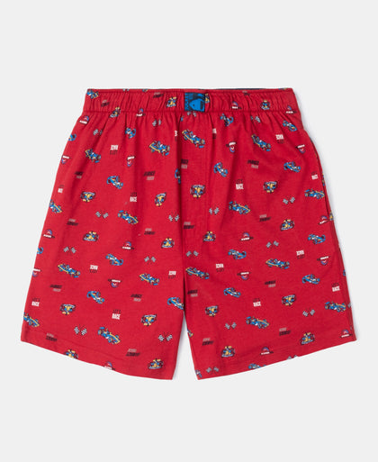 Super Combed Cotton Printed Boxer Shorts with Side Pockets - Navy & Chili Pepper (Pack of 2)