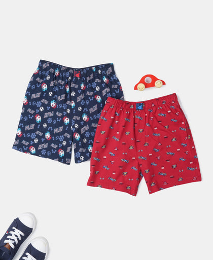 Super Combed Cotton Printed Boxer Shorts with Side Pockets - Navy & Chili Pepper (Pack of 2)