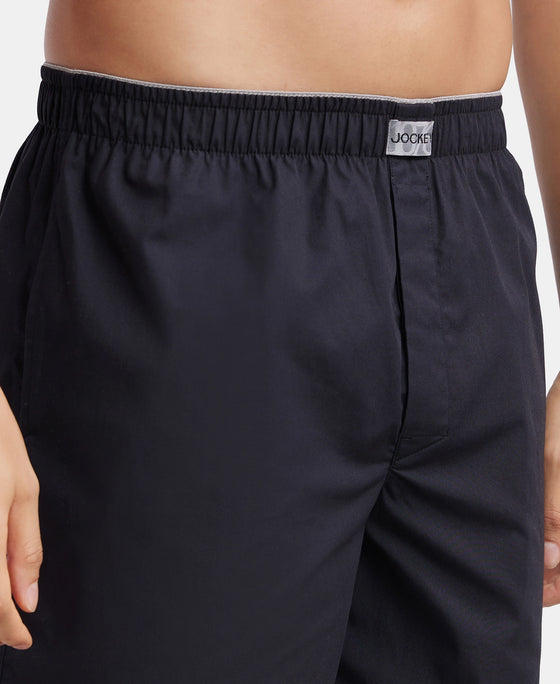 Super Combed Mercerized Cotton Woven Fabric Boxer Shorts - Black