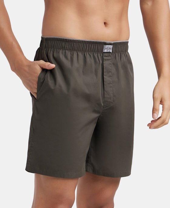 Super Combed Mercerized Cotton Woven Fabric Boxer Shorts - Deep Olive