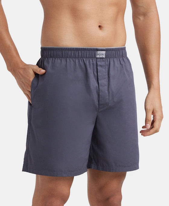 Super Combed Mercerized Cotton Woven Fabric Boxer Shorts- Graphite
