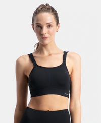 Wirefree Padded Soft Touch Microfiber Elastane Stretch Full Coverage Racerback Sports Bra with StayDry Treatment - Black