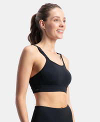 Wirefree Padded Soft Touch Microfiber Elastane Stretch Full Coverage Racerback Sports Bra with StayDry Treatment - Black