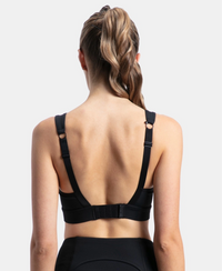 Wirefree Padded Soft Touch Microfiber Elastane Stretch Full Coverage Racerback Sports Bra with StayDry Treatment - Black