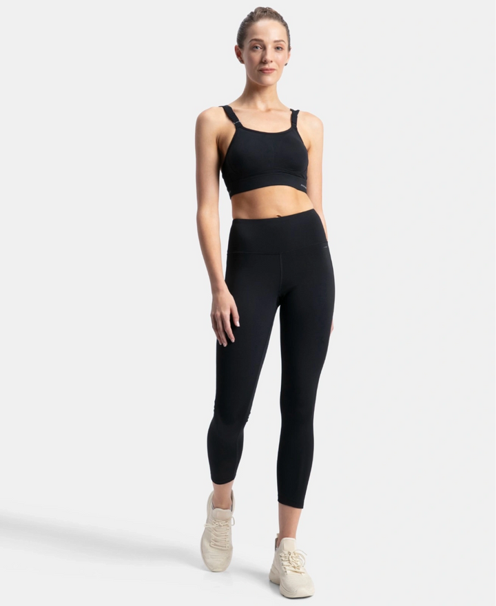 Wirefree Padded Soft Touch Microfiber Elastane Stretch Full Coverage Racerback Sports Bra with StayDry Treatment - Black