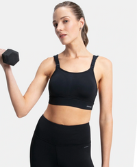 Wirefree Padded Soft Touch Microfiber Elastane Stretch Full Coverage Racerback Sports Bra with StayDry Treatment - Black