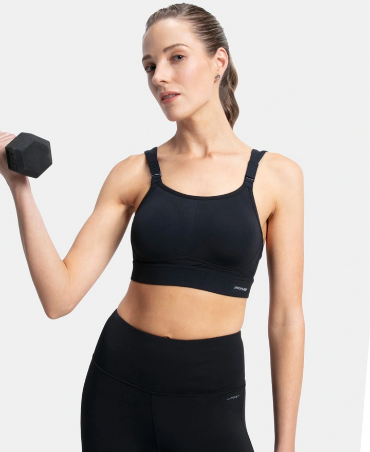 Wirefree Padded Soft Touch Microfiber Elastane Stretch Full Coverage Racerback Sports Bra with StayDry Treatment - Black