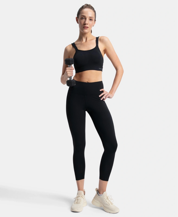 Wirefree Padded Soft Touch Microfiber Elastane Stretch Full Coverage Racerback Sports Bra with StayDry Treatment - Black