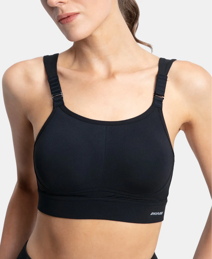 Wirefree Padded Soft Touch Microfiber Elastane Stretch Full Coverage Racerback Sports Bra with StayDry Treatment - Black
