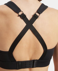 Wirefree Padded Soft Touch Microfiber Elastane Stretch Full Coverage Racerback Sports Bra with StayDry Treatment - Black