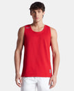 Super Combed Cotton Blend Solid Performance Tank Top with Breathable Mesh - Salsa