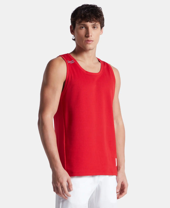 Super Combed Cotton Blend Solid Performance Tank Top with Breathable Mesh - Salsa