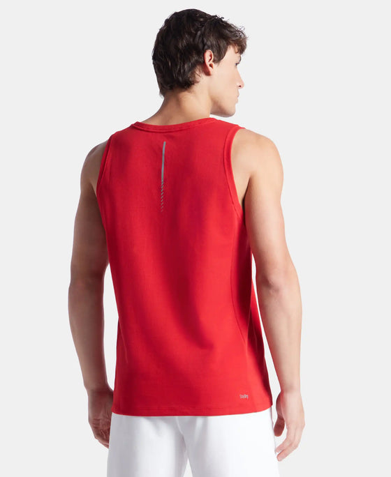 Super Combed Cotton Blend Solid Performance Tank Top with Breathable Mesh - Salsa