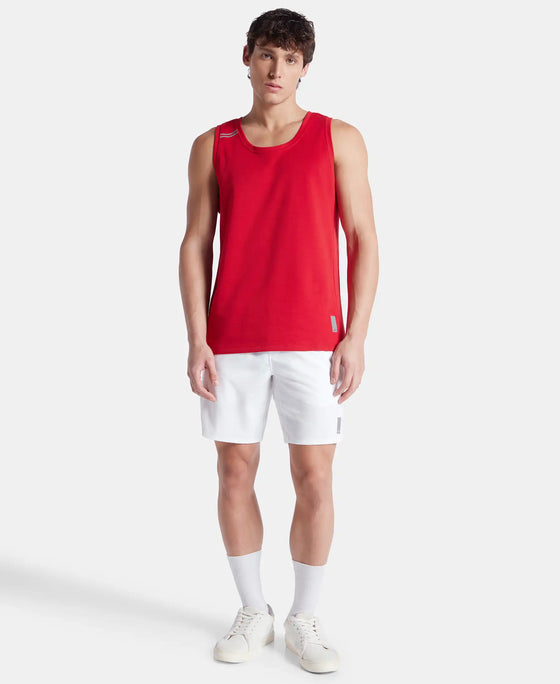 Super Combed Cotton Blend Solid Performance Tank Top with Breathable Mesh - Salsa