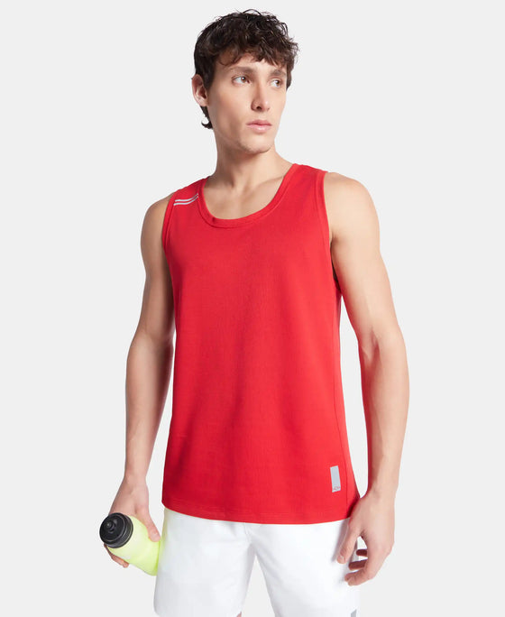 Super Combed Cotton Blend Solid Performance Tank Top with Breathable Mesh - Salsa