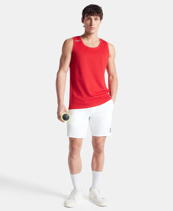 Super Combed Cotton Blend Solid Performance Tank Top with Breathable Mesh - Salsa