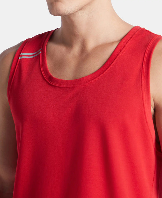Super Combed Cotton Blend Solid Performance Tank Top with Breathable Mesh - Salsa