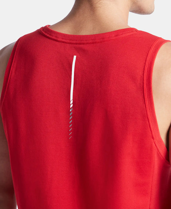 Super Combed Cotton Blend Solid Performance Tank Top with Breathable Mesh - Salsa