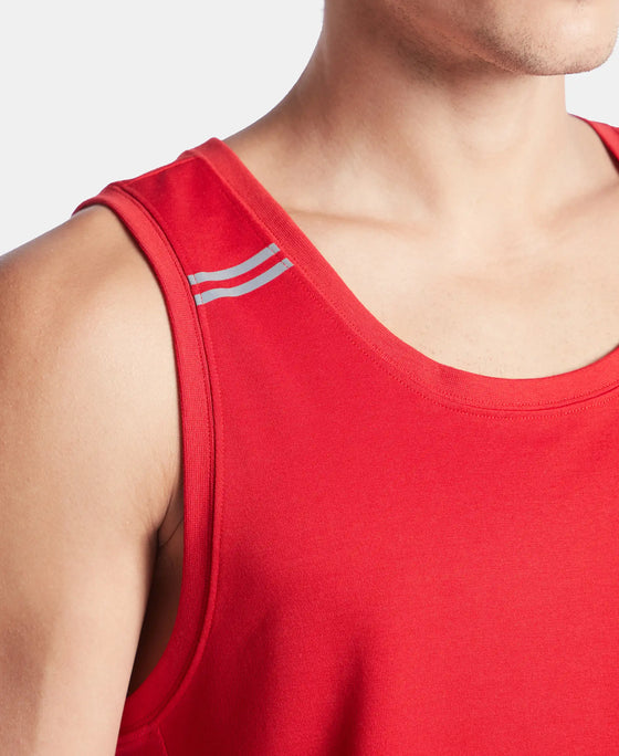 Super Combed Cotton Blend Solid Performance Tank Top with Breathable Mesh - Salsa