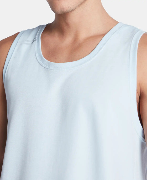 Super Combed Cotton Blend Solid Performance Tank Top with Breathable Mesh - Skyway