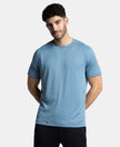 Lightweight Microfiber Solid Round Neck Half Sleeve T-Shirt with Breathable Mesh - Provincial Blue