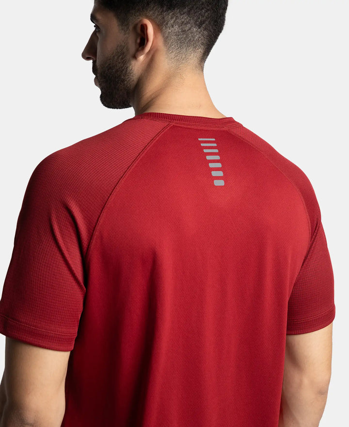 Lightweight Microfiber Solid Round Neck Half Sleeve T-Shirt with Breathable Mesh - Sundried Tomato