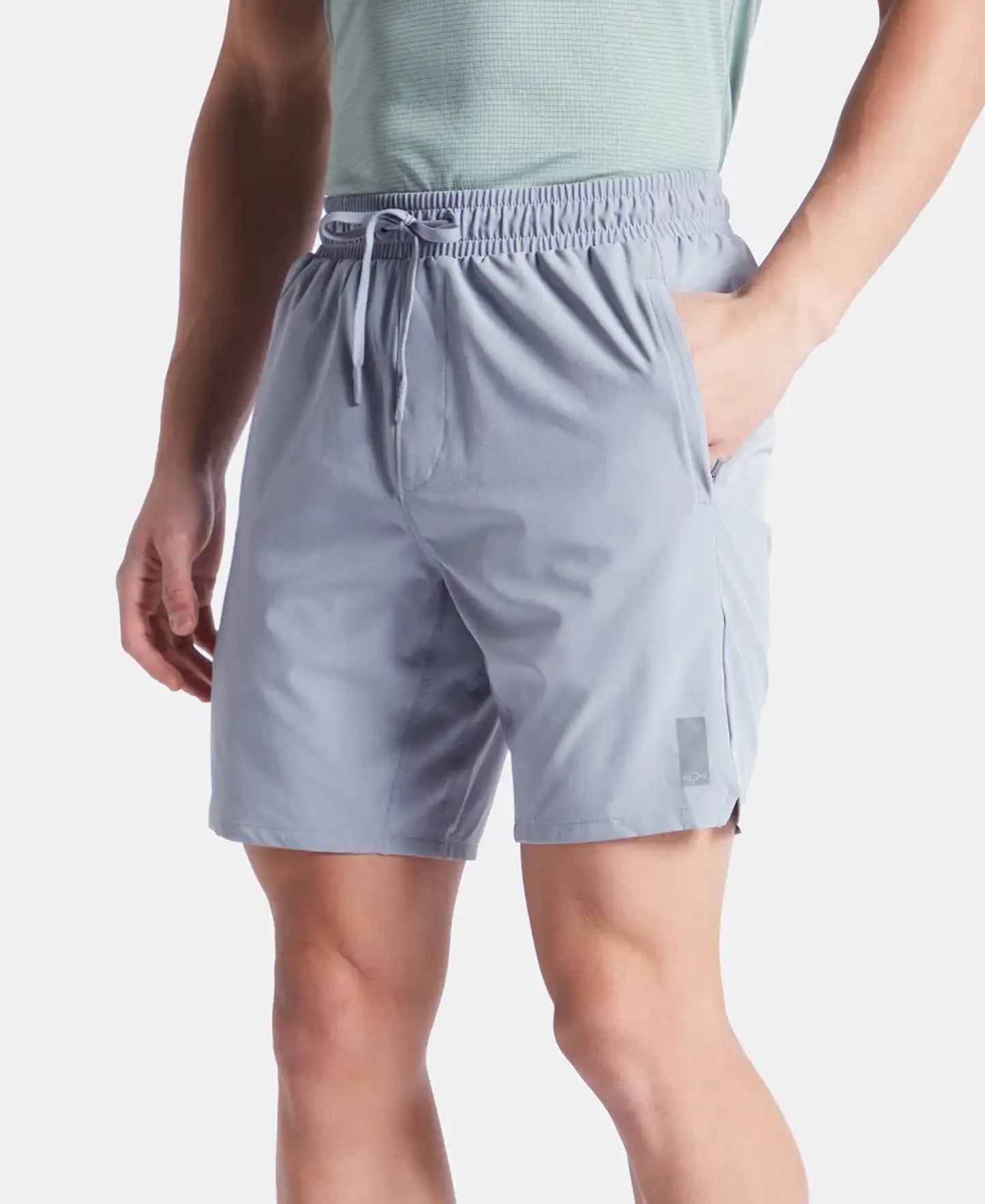 Recycled Microfiber Elastane Stretch Solid Shorts with Zipper Pockets and StayFresh Treatment - Grey