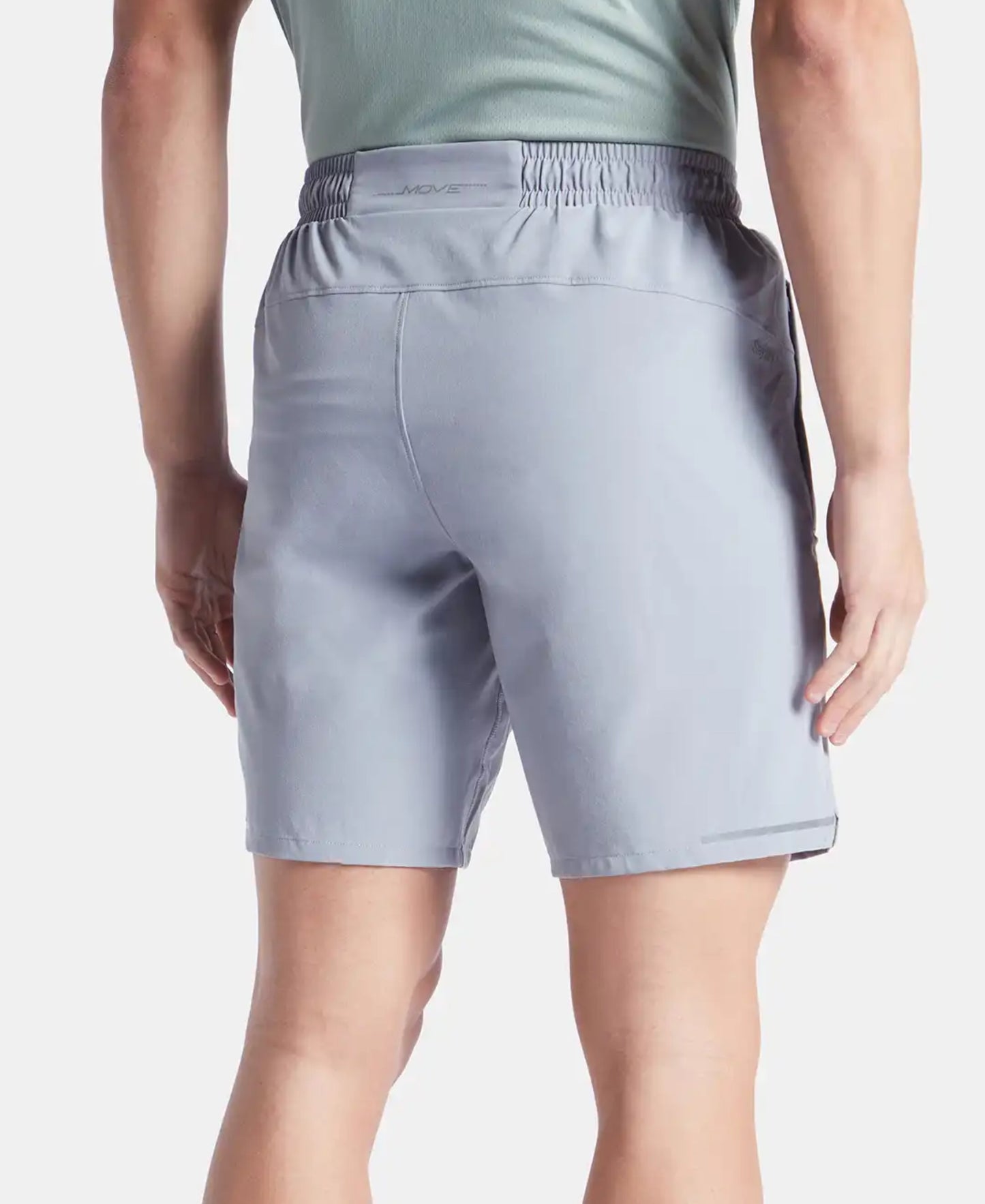 Recycled Microfiber Elastane Stretch Solid Shorts with Zipper Pockets and StayFresh Treatment - Grey