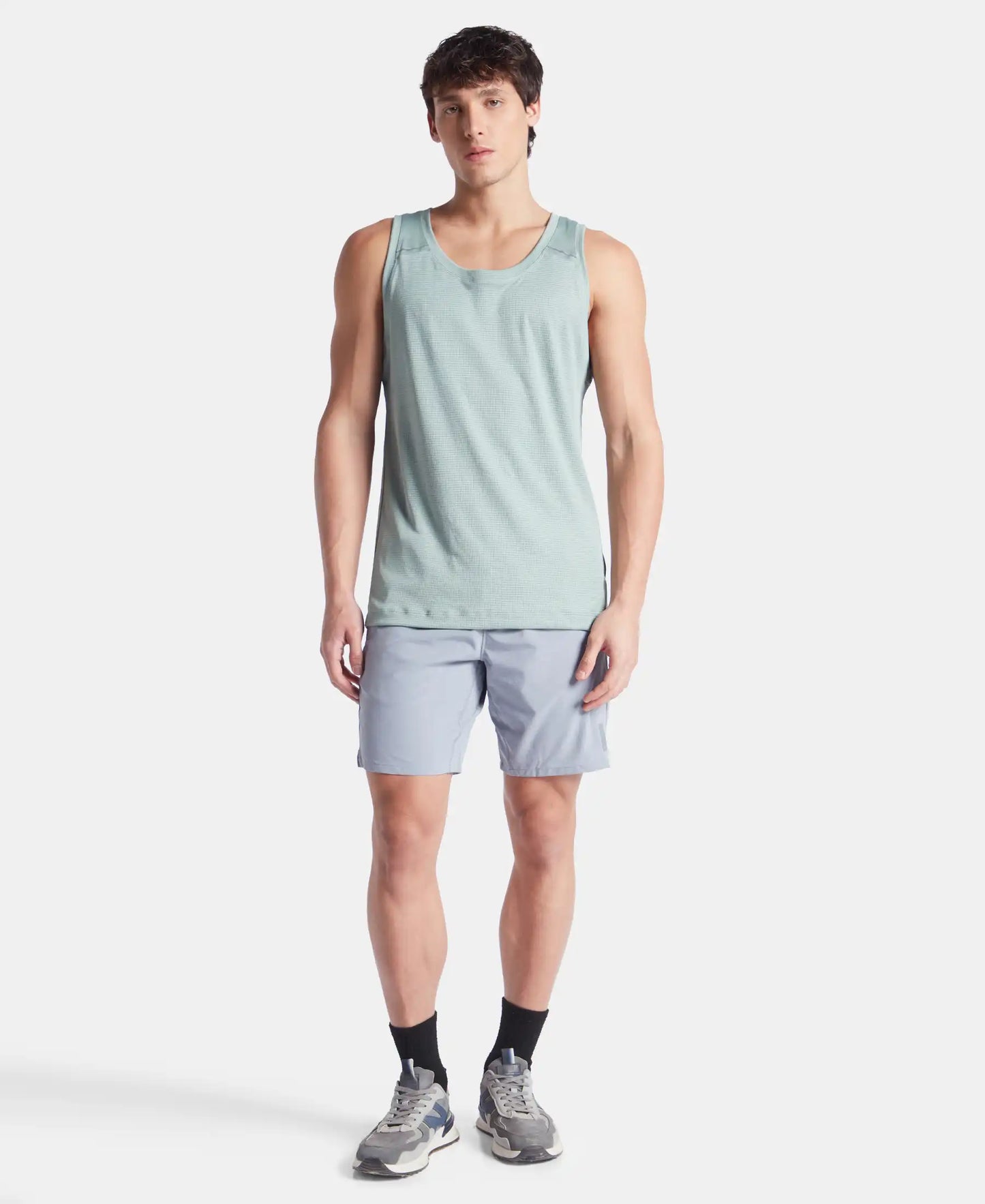 Recycled Microfiber Elastane Stretch Solid Shorts with Zipper Pockets and StayFresh Treatment - Grey