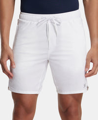 Recycled Microfiber Elastane Stretch Solid Shorts with Zipper Pockets and StayFresh Treatment - White