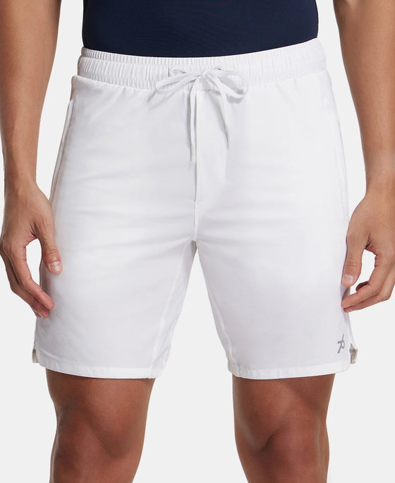 Recycled Microfiber Elastane Stretch Solid Shorts with Zipper Pockets and StayFresh Treatment - White