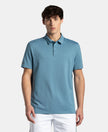 Recycled Microfiber Elastane Stretch Half Sleeve Polo T-Shirt with Breathable Mesh - Provincial Blue
