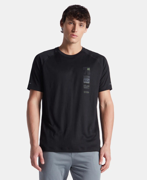 Lightweight Microfiber Round Neck Half Sleeve Printed T-Shirt with Breathable Mesh - Black