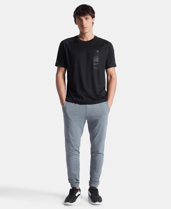 Lightweight Microfiber Round Neck Half Sleeve Printed T-Shirt with Breathable Mesh - Black