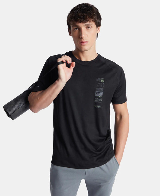 Lightweight Microfiber Round Neck Half Sleeve Printed T-Shirt with Breathable Mesh - Black