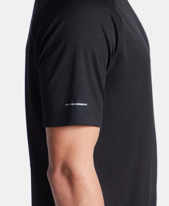 Lightweight Microfiber Round Neck Half Sleeve Printed T-Shirt with Breathable Mesh - Black