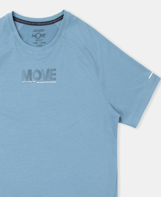 Lightweight Microfiber Round Neck Half Sleeve Printed T-Shirt with Breathable Mesh - Provincial Blue
